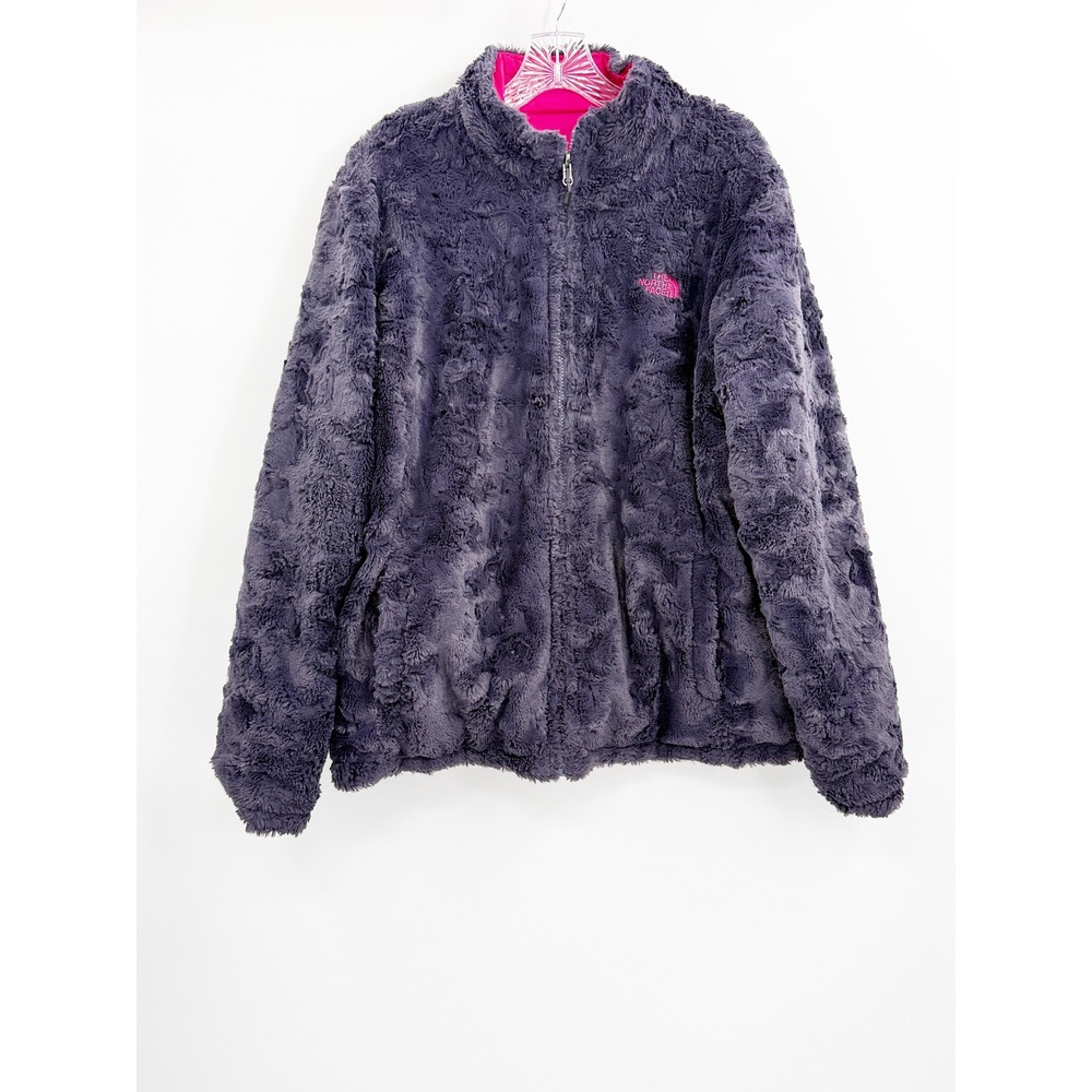 The North Face Womens Mossbud Swirl Reversible Fleece Jacket Grey Pink XL